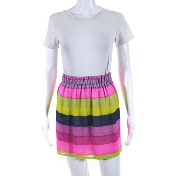 Ellelauri Womens Silk Chiffon Striped Mini Skirt Multicolor Size S - Picture 1 of 6